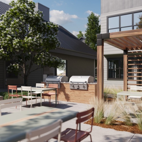 townhomes with grills and picnic tables 