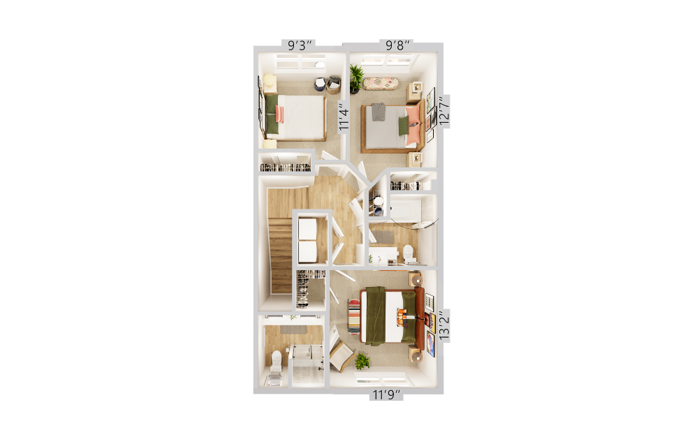 Ascent 4 x 3 A - 4 bedroom floorplan layout with 3 bathrooms and 1616 square feet (Floor 3)