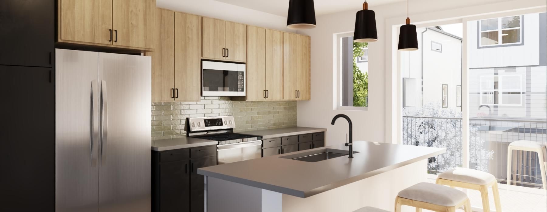 a kitchen with a table and chairs